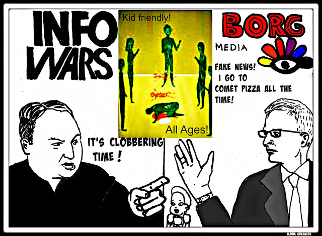 Pizzagate Politicalcartoon with Infowars Alex Jones post thumbnail image