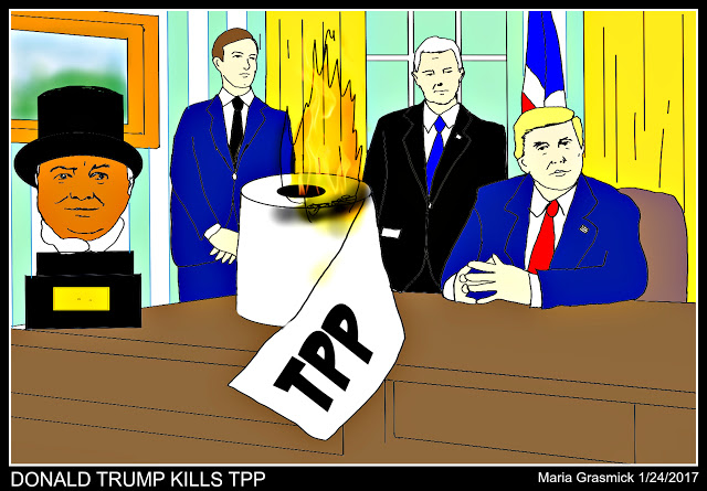 DONALD TRUMP KILLS TPP TRANSPACIFIC PARTNERSHIP editorial cartoon post thumbnail image