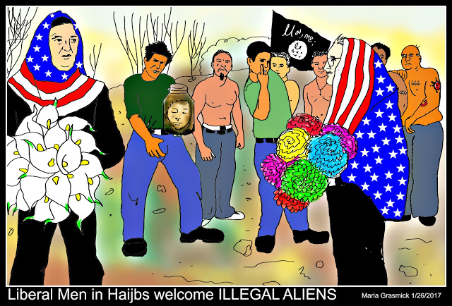 men in hjajibs welcoming mexican illegal aliens cartoon