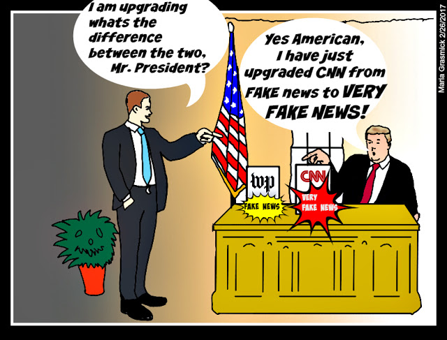 Donald Trump to CNN you are VERY FAKE NEWS, Political cartoon post thumbnail image