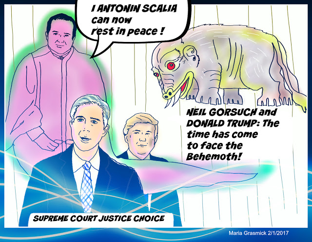 NEIL GORSUCH SUPREME COURT PICK and ANTONIN SCALIA and DONALD TRUMP political cartoon post thumbnail image