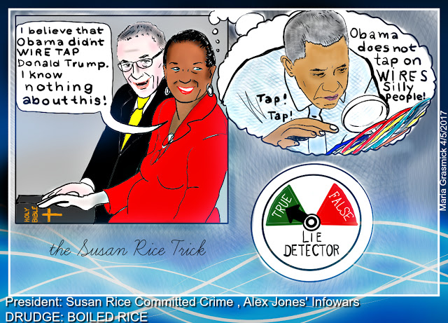 SUSAN RICE wiretapping DONALD TRUMP by OBAMA, Political Cartoon post thumbnail image