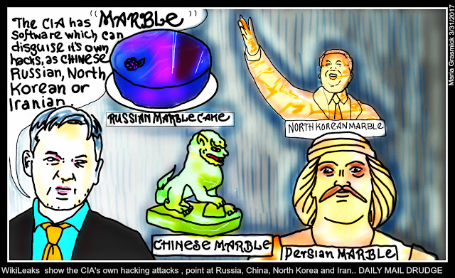 WIKILEAKS Marble software CIA disguises its hacks as Russian Chinese Iranian and North Korean, Political Cartoon post thumbnail image