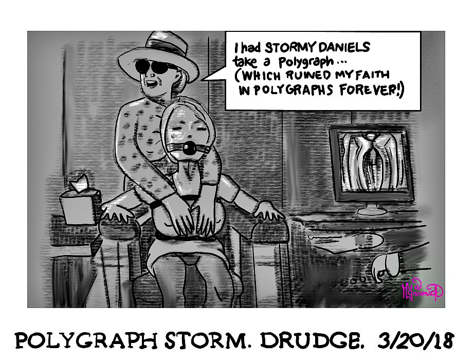 Stormy Daniels. Hillary Clinton. Polygraph Test. Political cartoon post thumbnail image