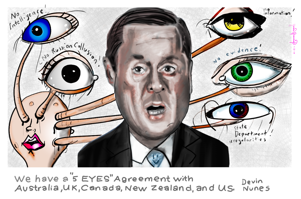 Devin Nunes. 😻  QANON. Political Cartoon. Five EYES. post thumbnail image