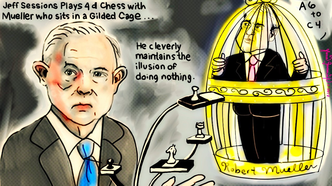 Jeff Sessions. Robert Mueller. Political Cartoon. Q ANON. post thumbnail image