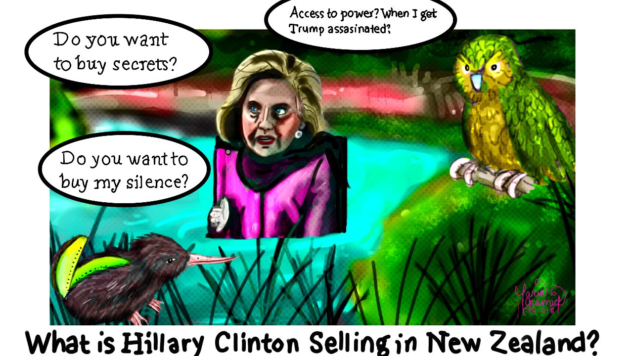 Qanon. Hillary Clinton. 📛 New Zealand. Political Cartoon post thumbnail image
