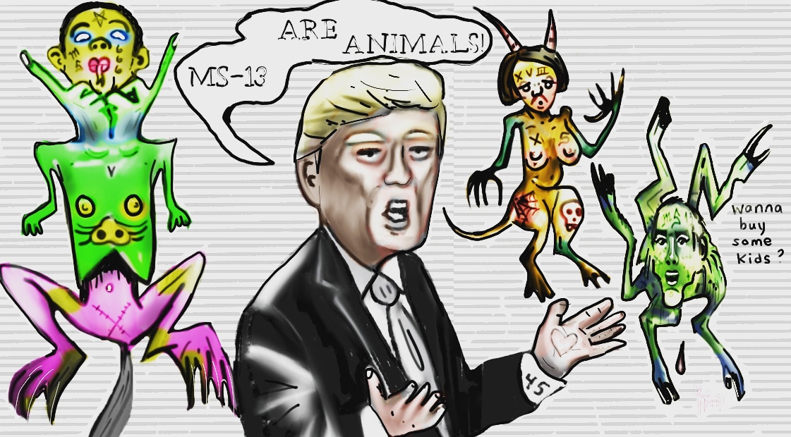 Ms 13 are Animals Political Cartoon, Donald Trump post thumbnail image