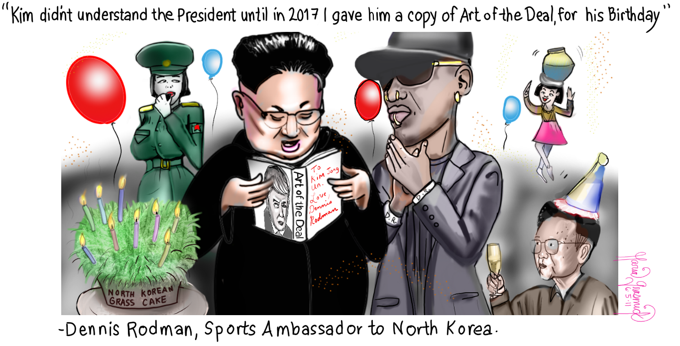 Kim Jong Un. North Korea Summit. Political Cartoon. Dennis Rodman. post thumbnail image