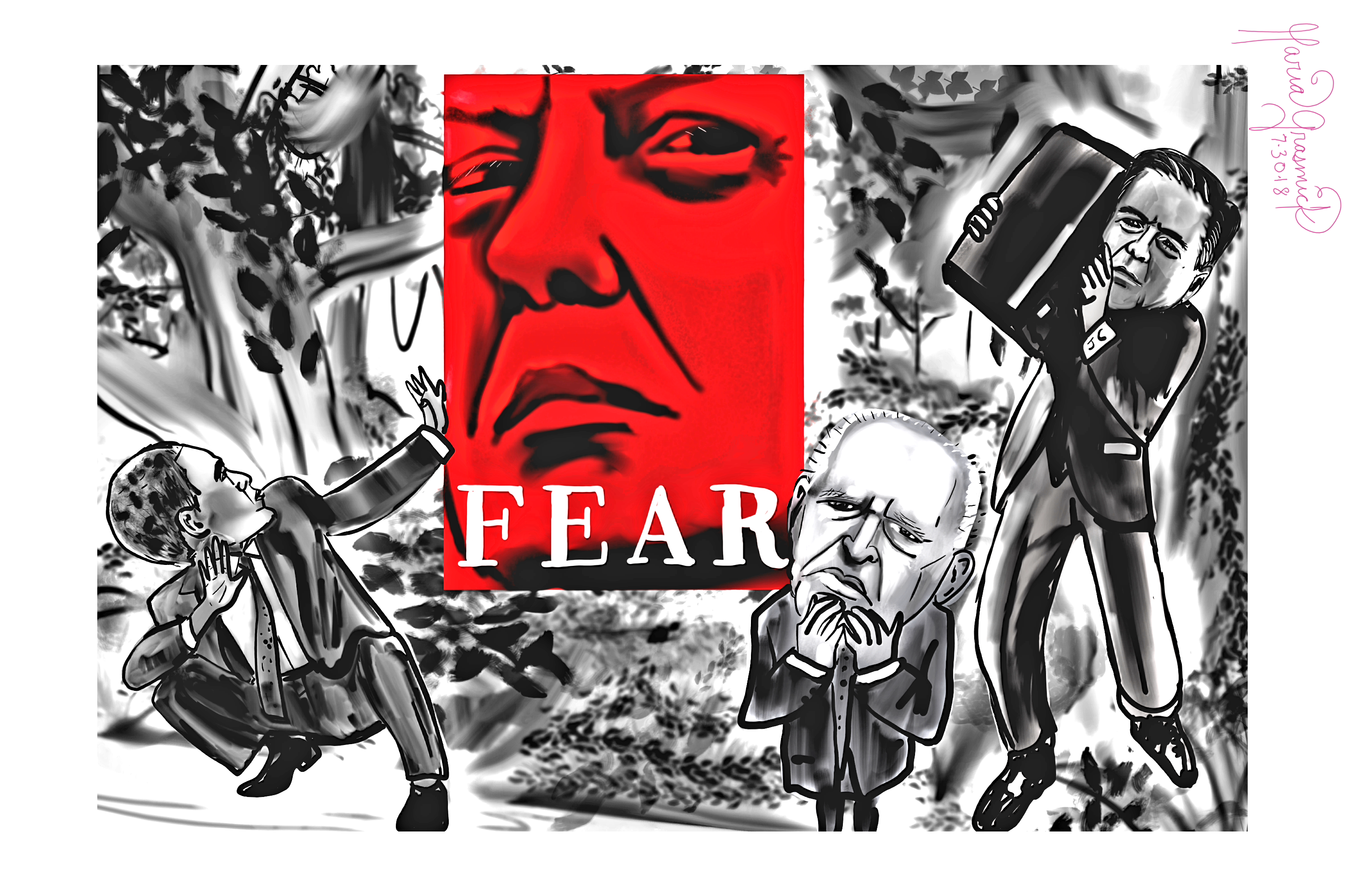 Donald Trump book. ” Fear” ⚘⚘ by Bob Woodward.  Political Cartoon. post thumbnail image