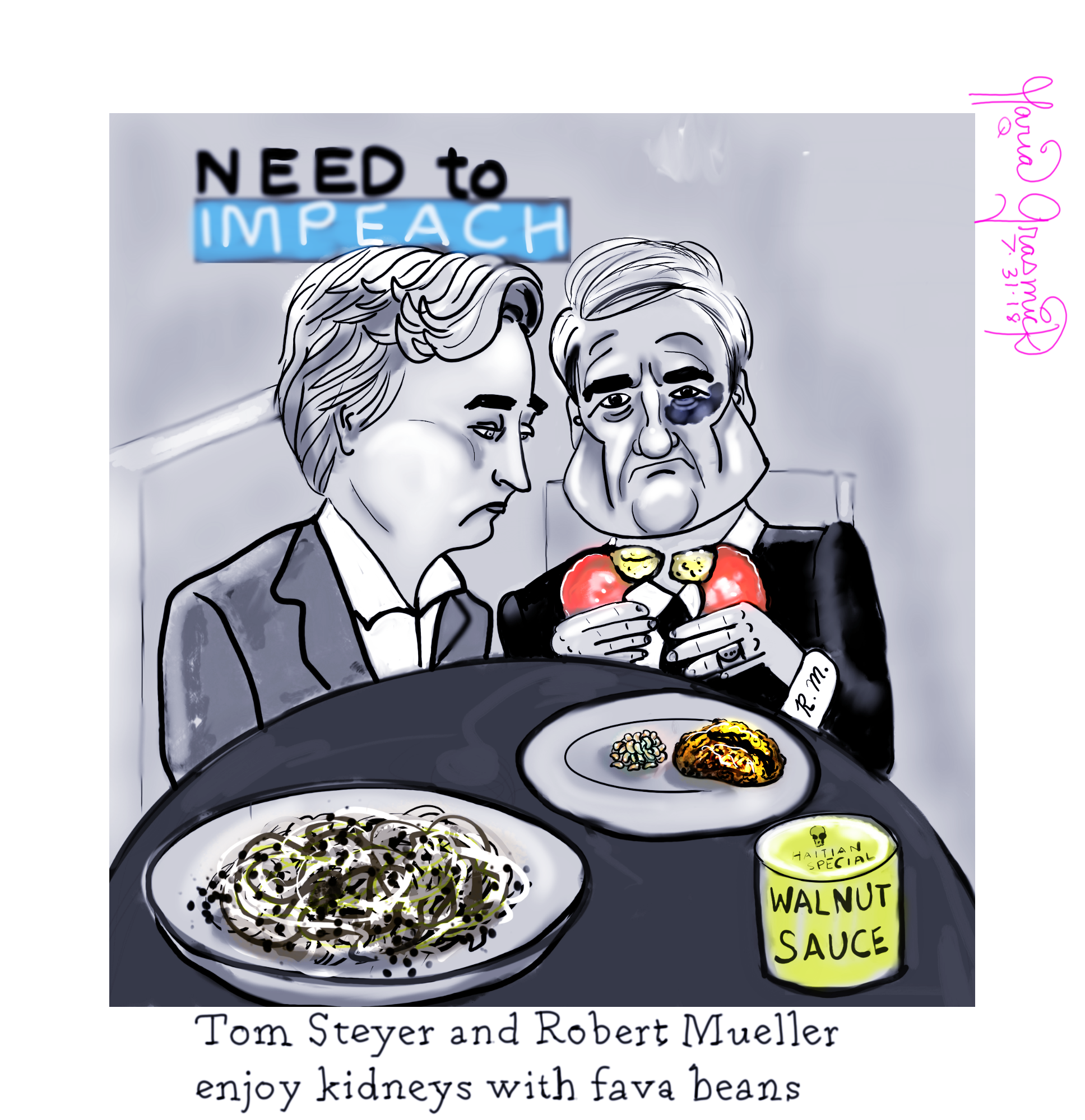 Qanon. Need to Impeach. Tom Steyer. John Podesta. Robert Mueller.  #adrenochrome #pizzagate #politicalcartoon post thumbnail image