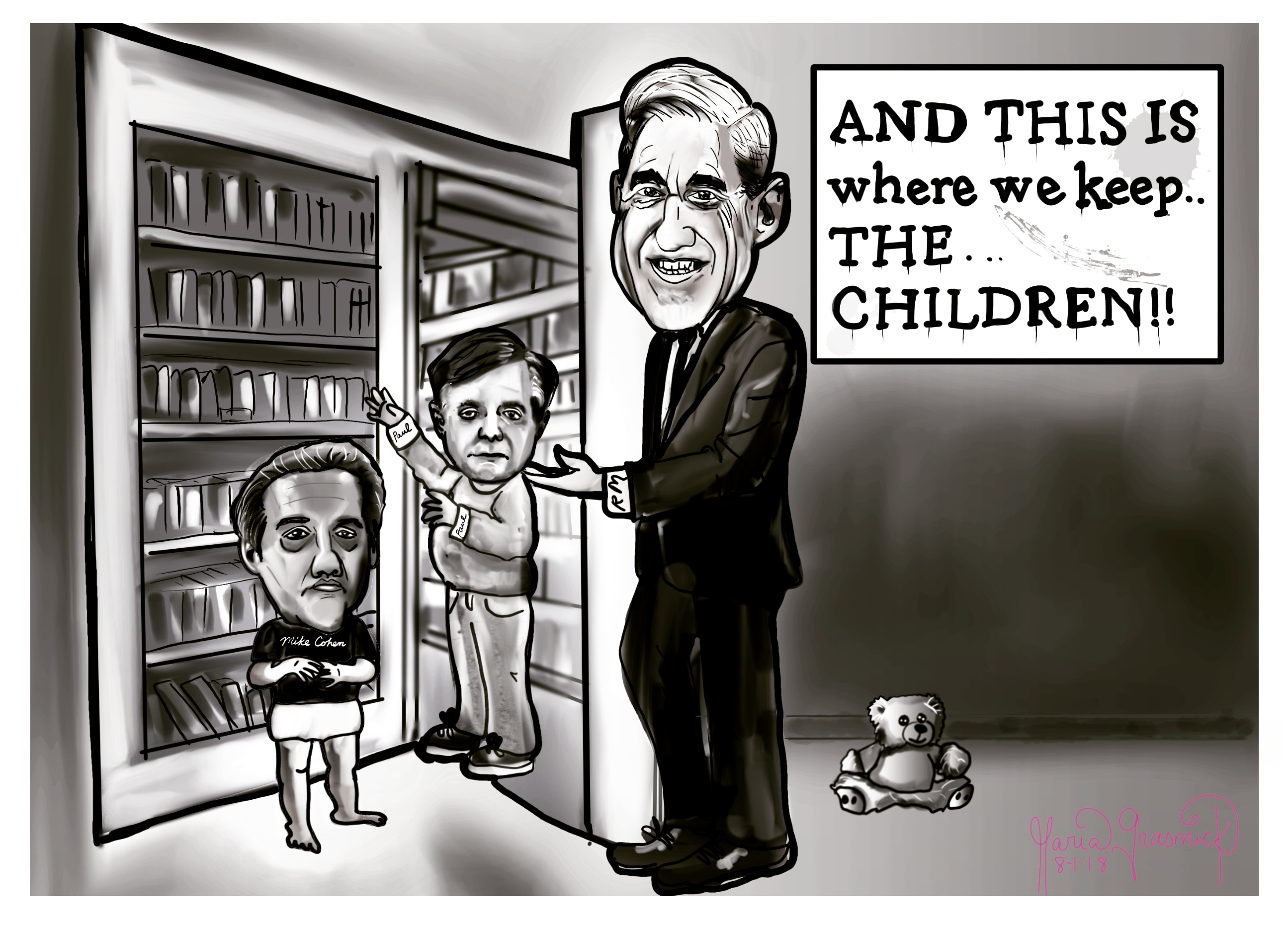 Paul Manafort.  Robert Mueller.  Michael Cohen. Political Cartoon. post thumbnail image