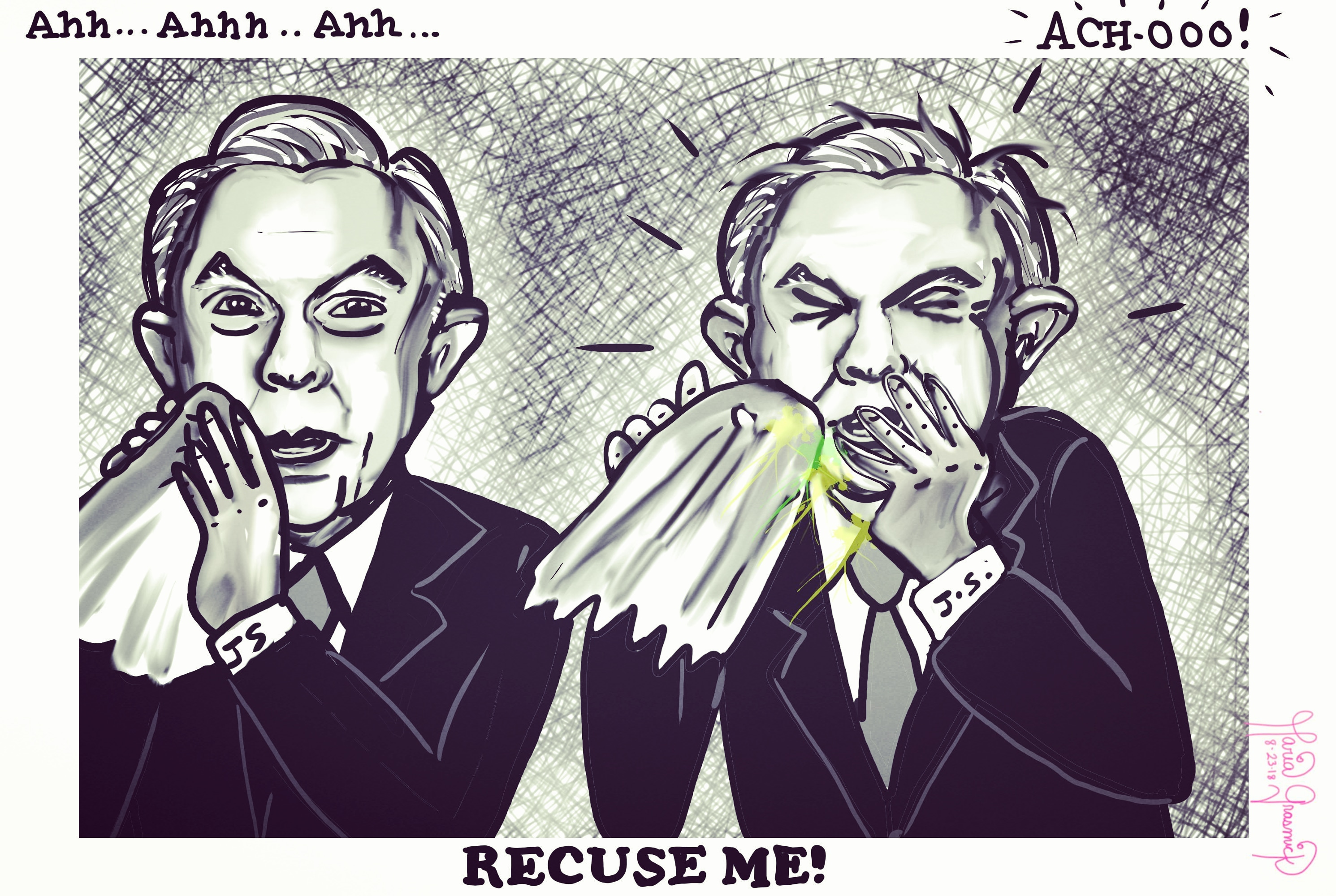 Jeff Sessions Recuse me political cartoon post thumbnail image