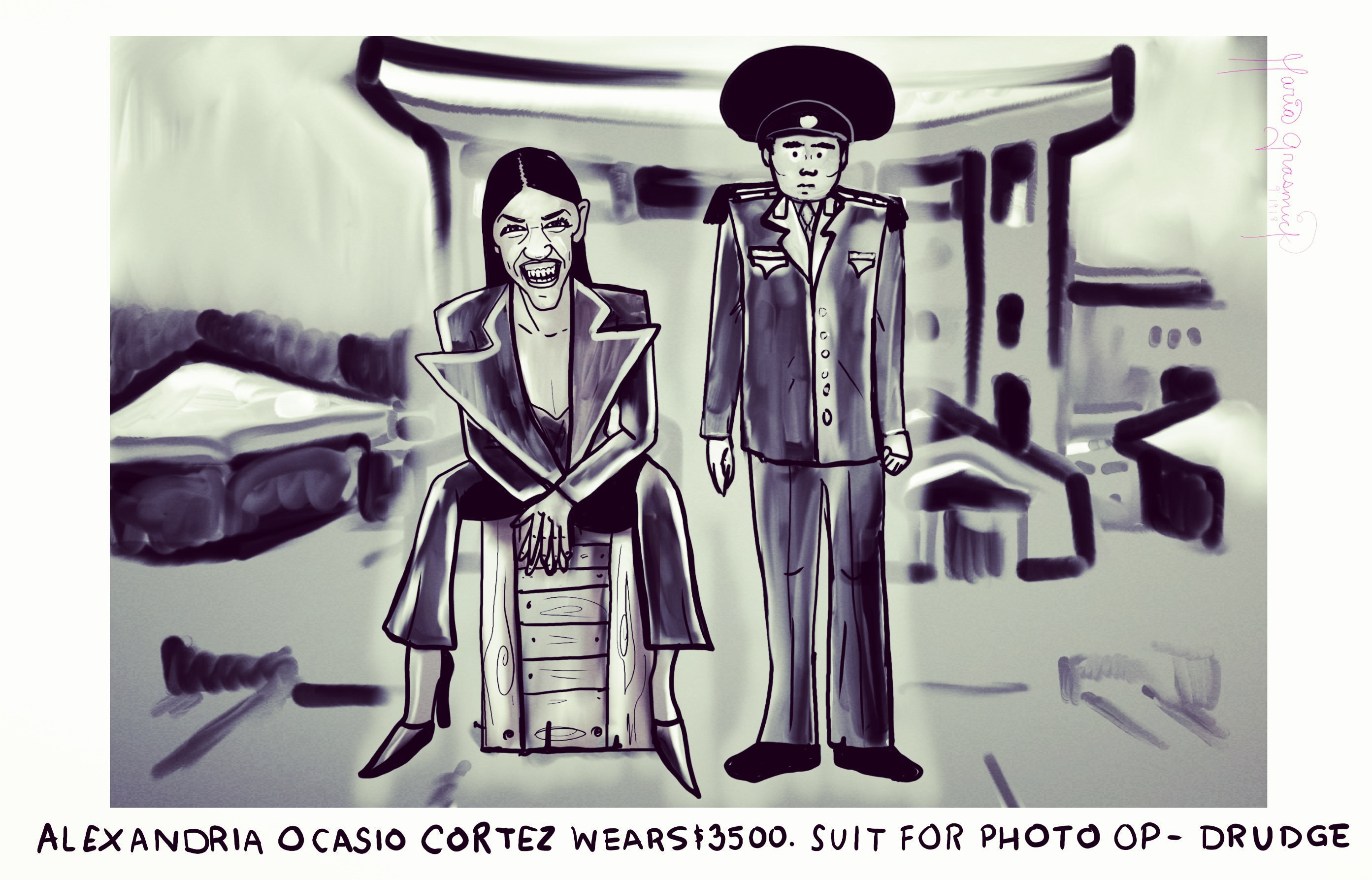 ALEXANDRIA Ocasio Cortez 😥 political cartoon. post thumbnail image