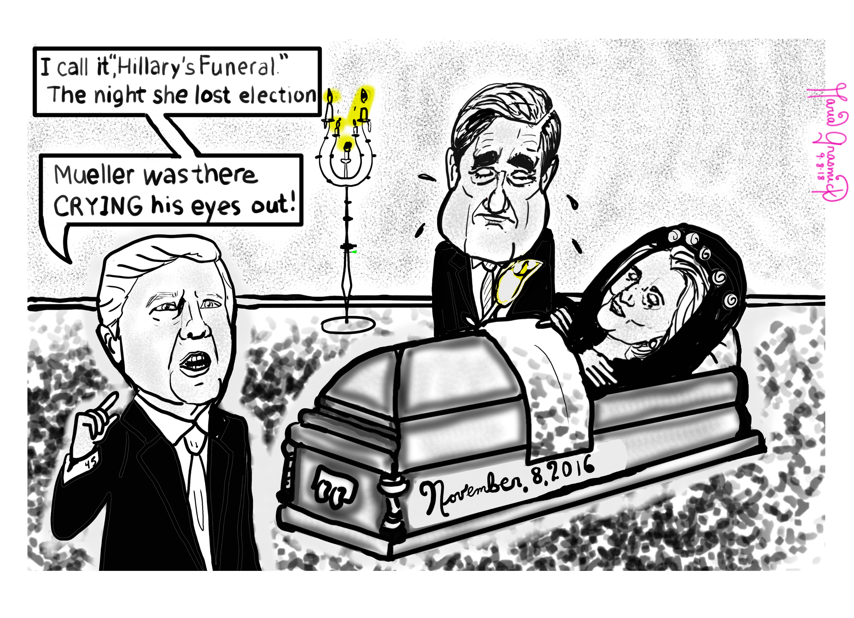 Robert Mueller cried Election night. Hillary Clinton. Political Cartoon. post thumbnail image