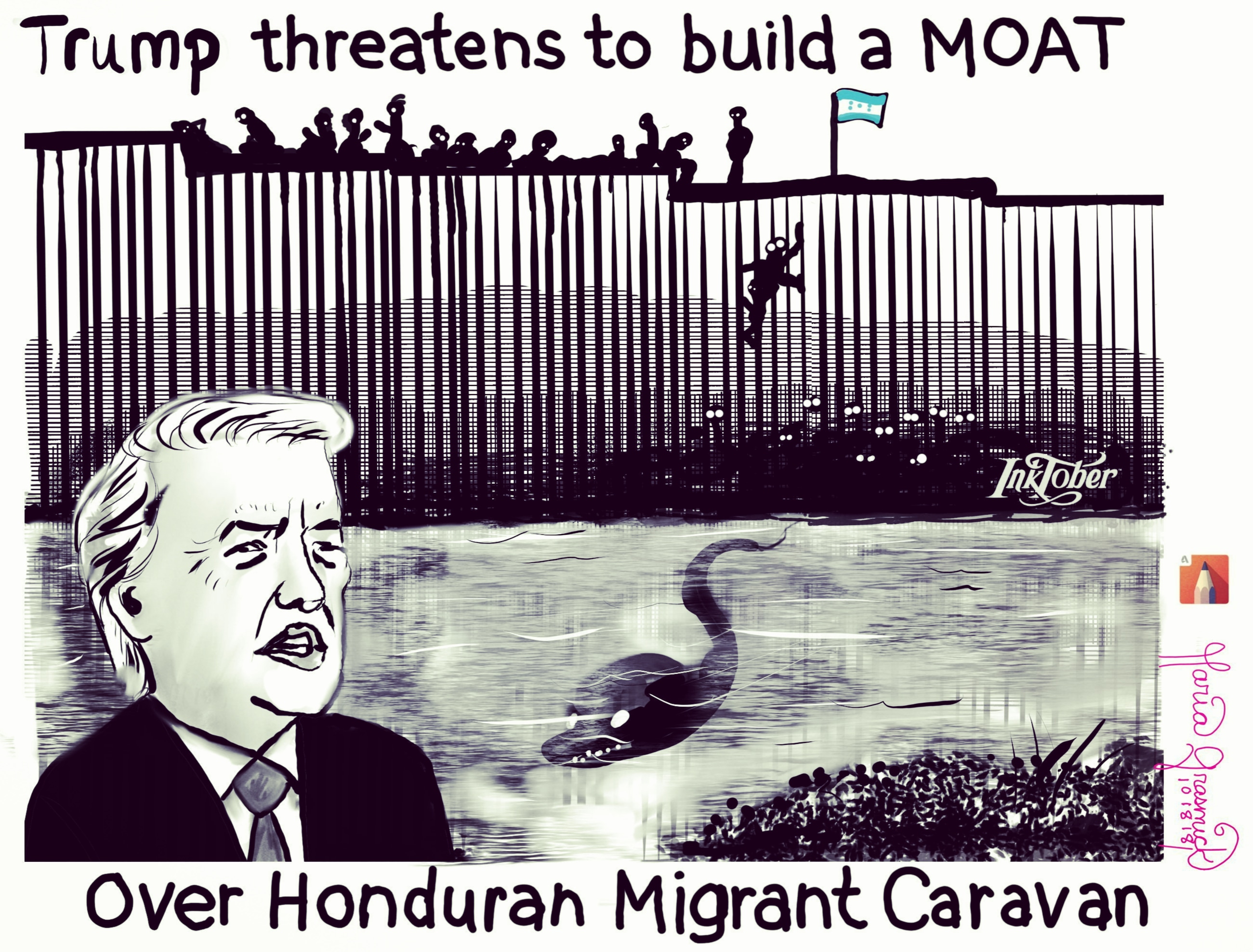❤ Trump migrant Honduran caravan. POLITICAL CARTOON for Donald Trump post thumbnail image