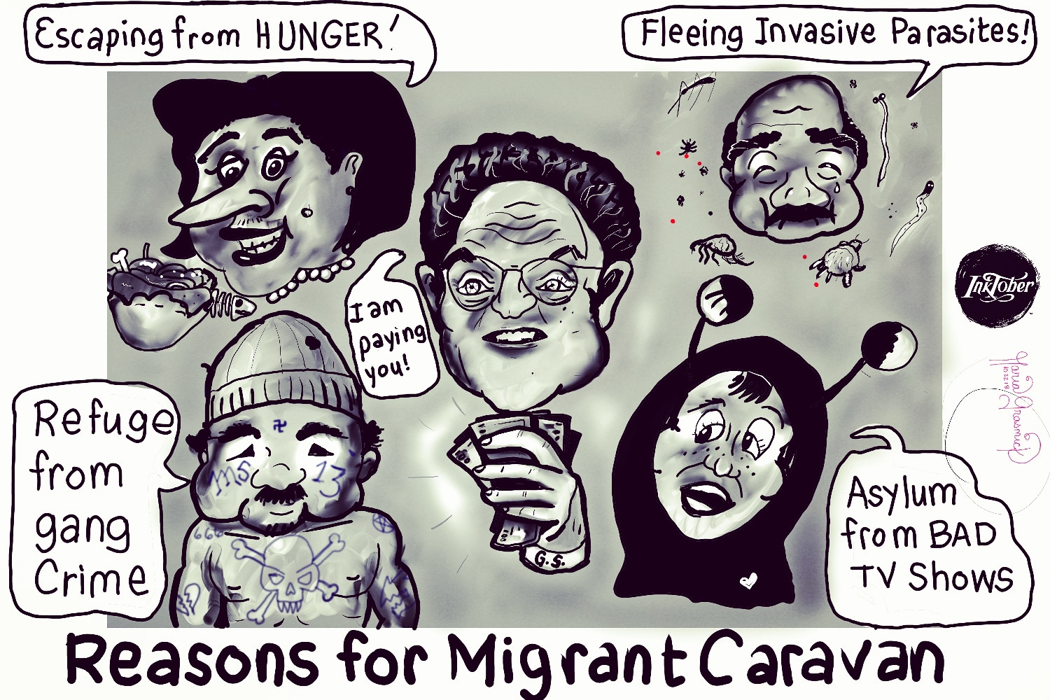 Migrant Caravan.  Political Cartoons for Donald Trump  👄 post thumbnail image