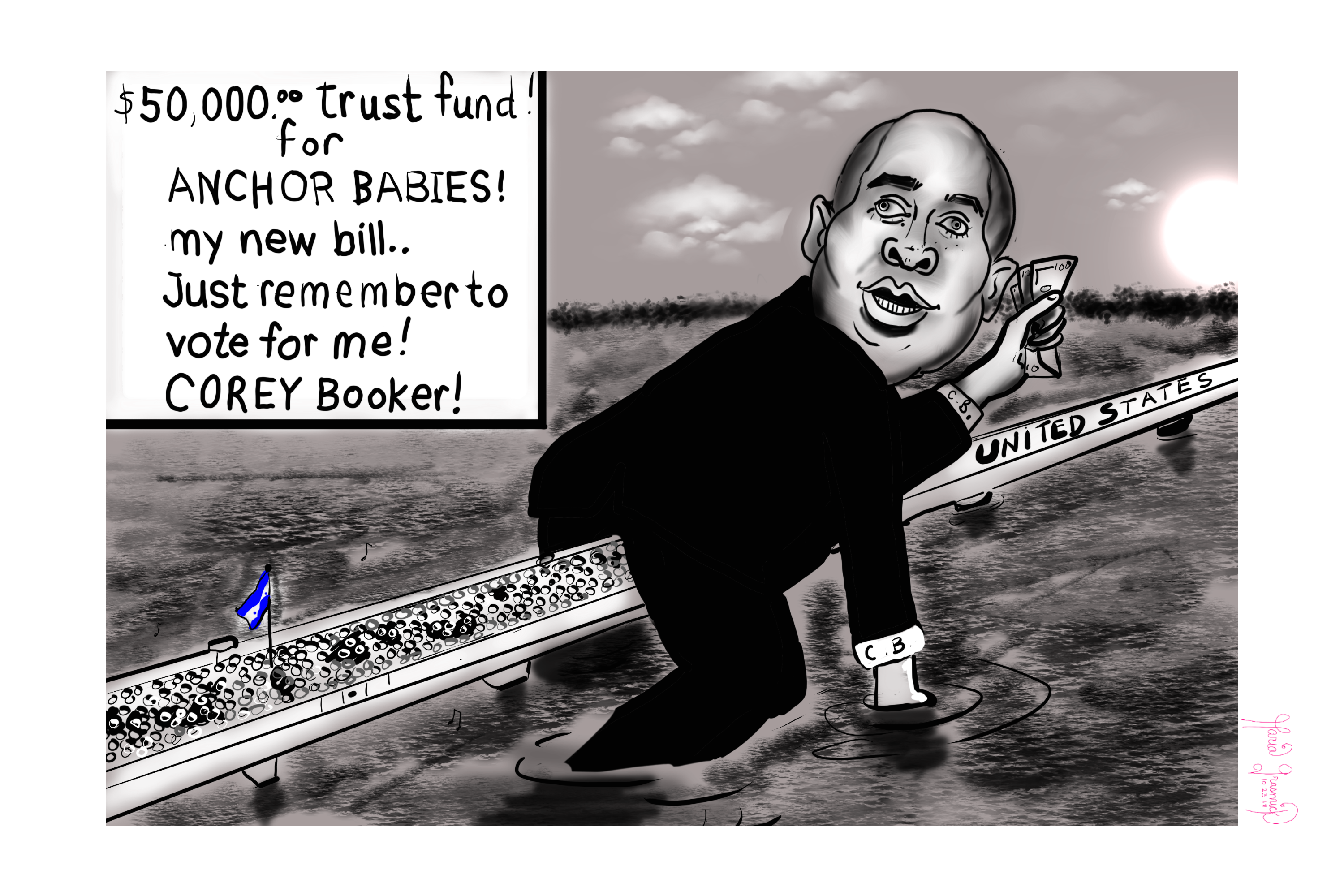 🤢 Corey Booker. Trust fund. Migrant caravan. Political Cartoons for Donald Trump post thumbnail image