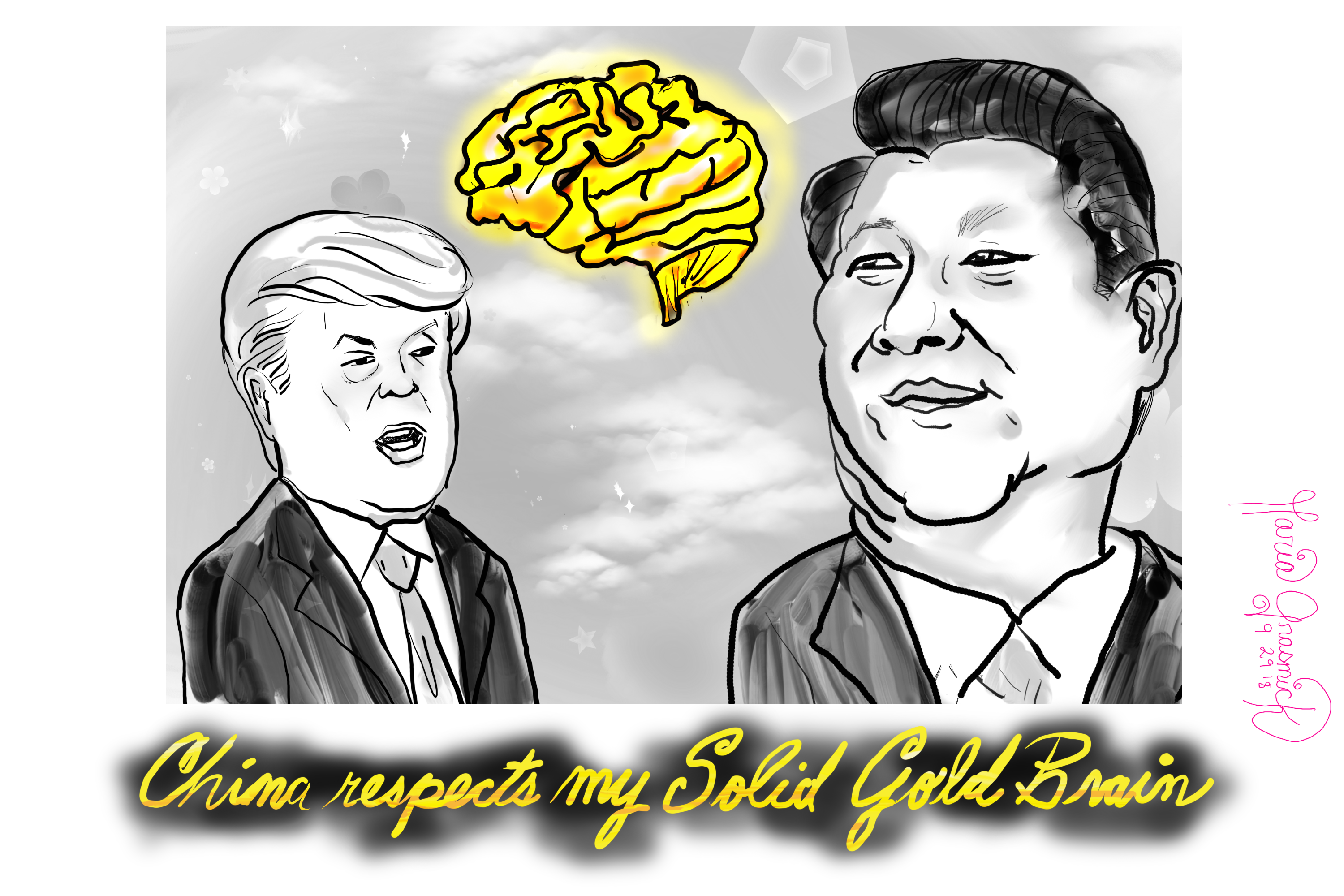 Donald Trump very large brain. President Xi. China. Political Cartoon post thumbnail image