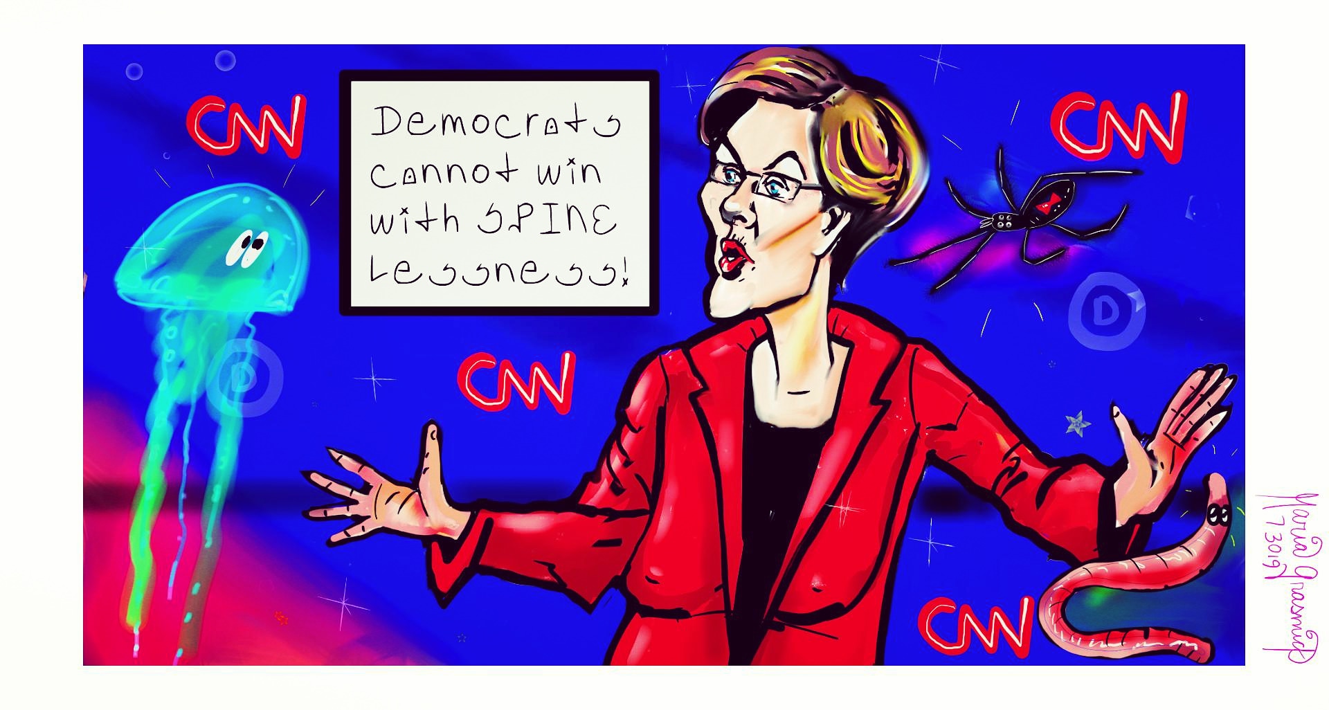 Dem debates political cartoon Elizabeth Warren post thumbnail image