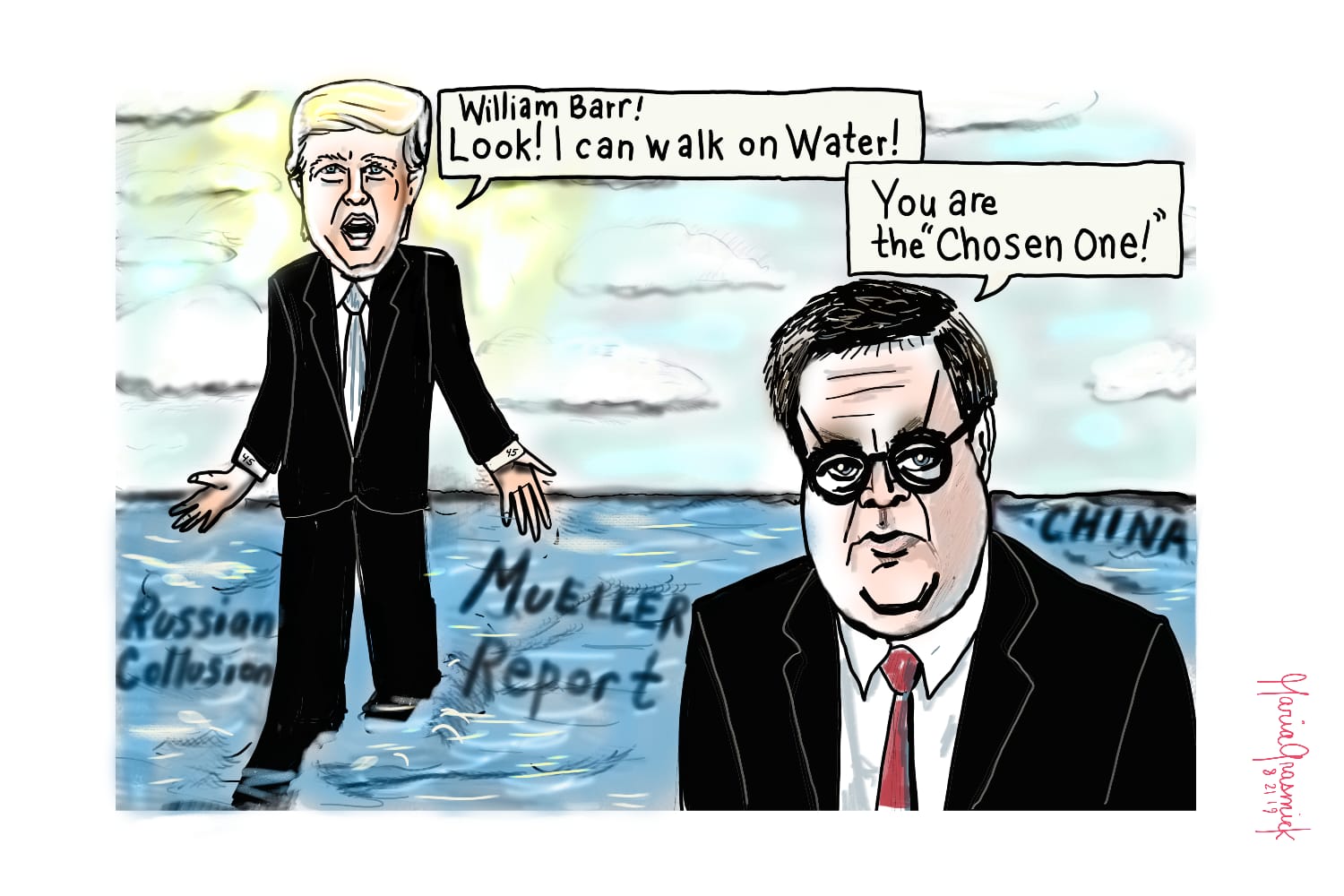 William Barr. Donald Trump. Political Cartoon post thumbnail image