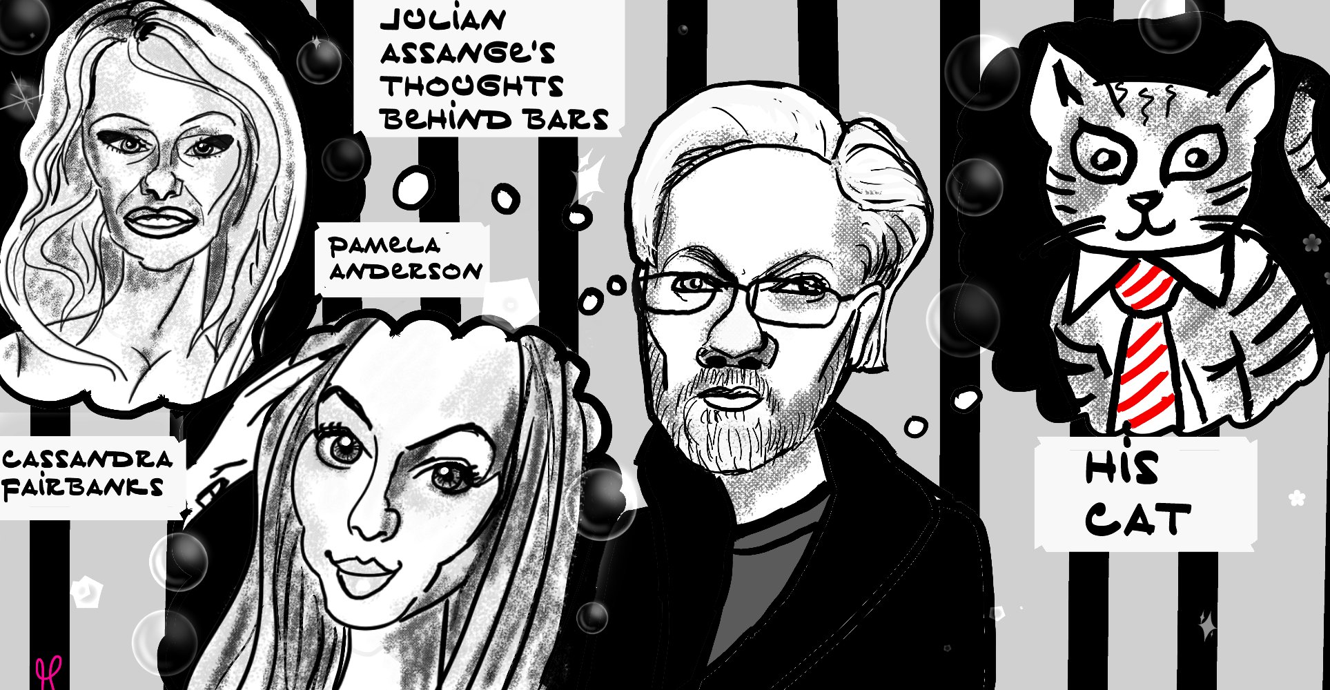Julian Assange Cassandra Fairbanks Pamela Anderson political cartoon Wikileaks gateway pundit post thumbnail image