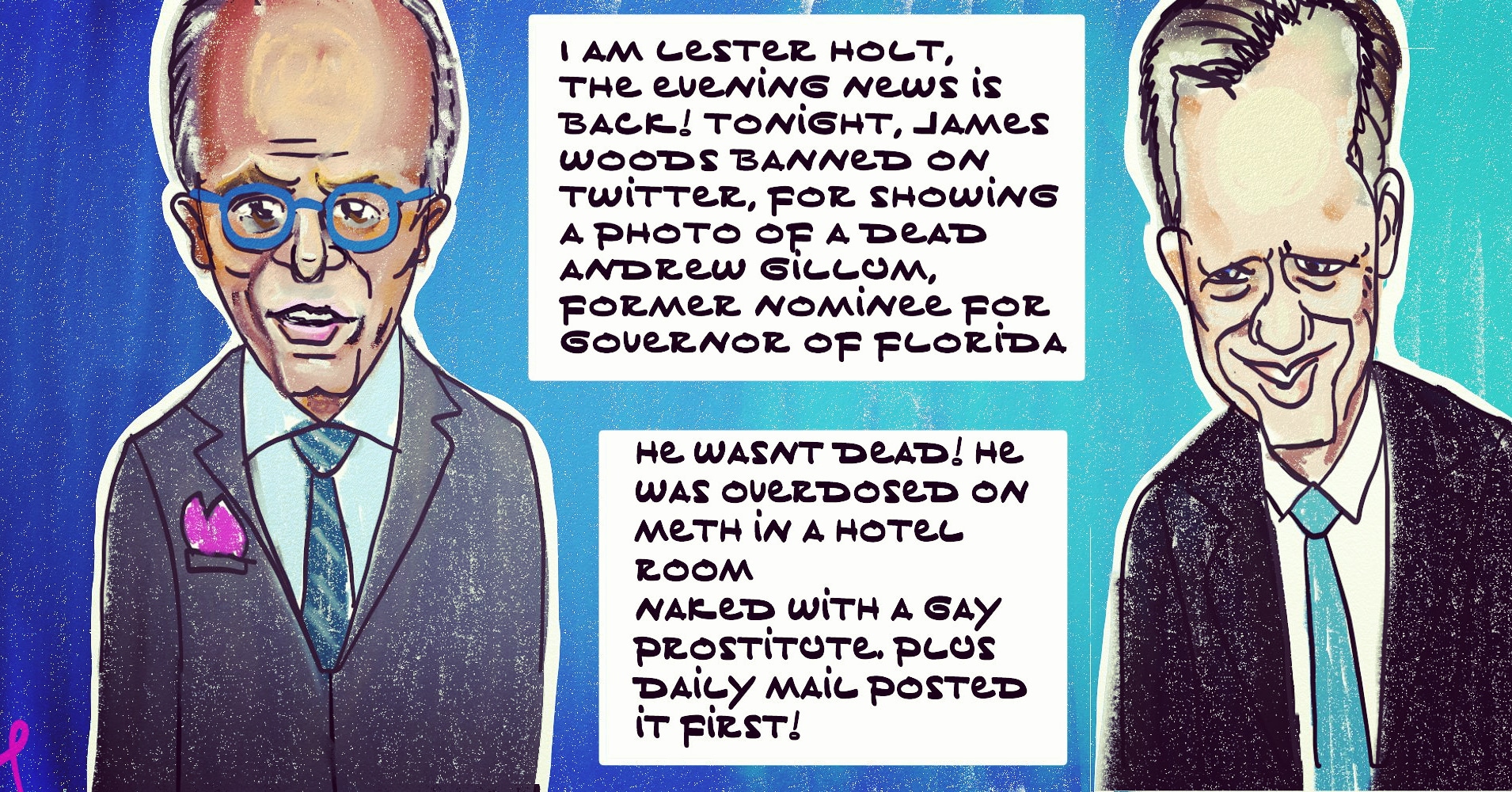 Lester holt free James Woods Andrew Gillum political cartoon post thumbnail image