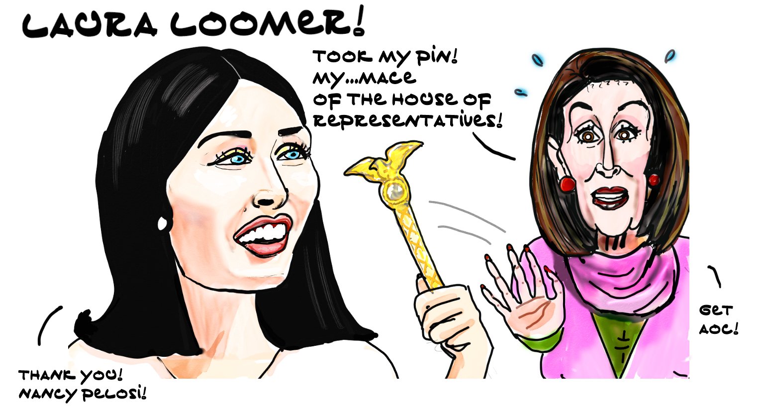 LAURA loomer Nancy Pelosi political cartoon #donaldtrump #caricature #lauraloomer #nancypelosi #politicalcartoon #loomerforcongress #loomer #loomer4congress #editorialcartoon post thumbnail image