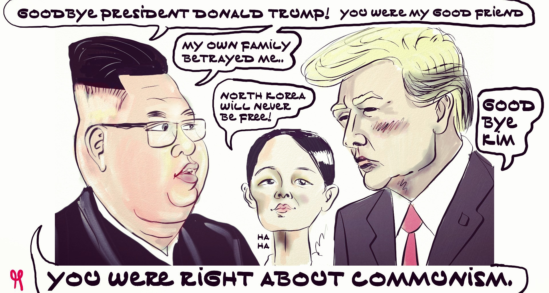 Kim Jong Un President Donald Trump Political Cartoon North Korea #politicalcartoon #donaldtrump #caricature #trump #northkorea #qanon #whitehouse #leadright #kimjongun post thumbnail image