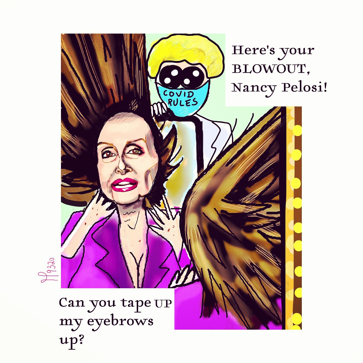 Nancy Pelosi Wolf Blitzer Bill Barr political cartoon Coronavirus Cnn #fakenews #donaldtrump #pelosi hair salon blowout caricature post thumbnail image