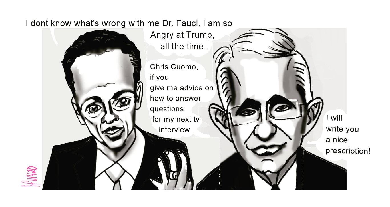 Chris Cuomo CNN Anthony fauci doctor political cartoon kind of referring to Michael avenatti used to have Chris Cuomo as a coach I thought I’d tied up with doctor fauci looking for coaching as well from Chris Cuomo. #chriscuomo #anthonyfauci #politicalcartoon #cnn @realdonaldtrump post thumbnail image
