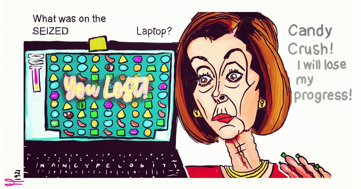Nancy Pelosi seized laptop political editorial cartoon post thumbnail image