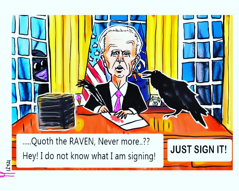 Political cartoon 🐦 editorial Joe Biden executive orders signing 10 days of darkness White House The Raven President Donald Trump post thumbnail image