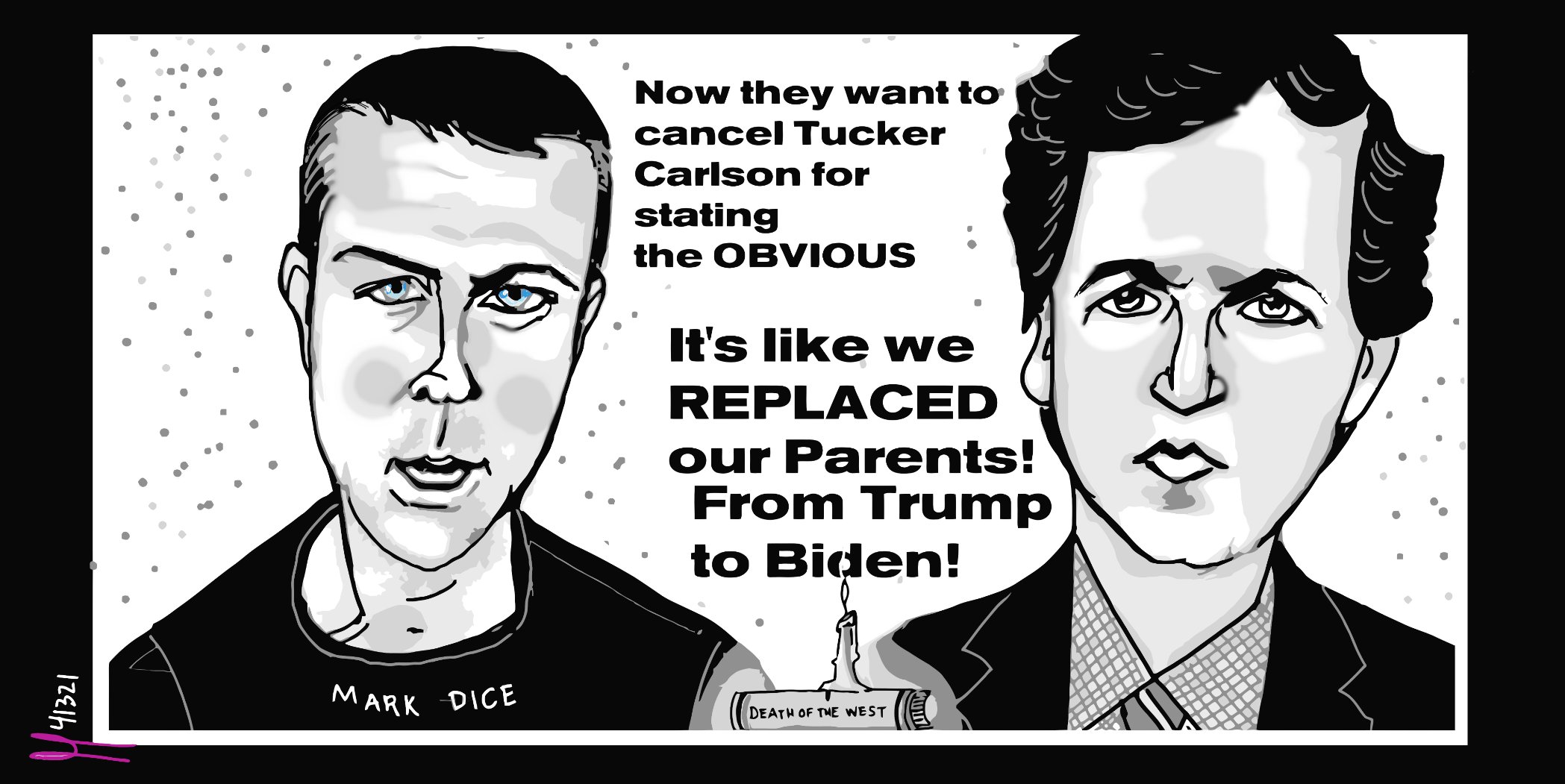 Mark Dice Tucker Carlson replacement theory political cartoon #markdice #tuckercarlson #politicalcartoon #editorialcartoon post thumbnail image