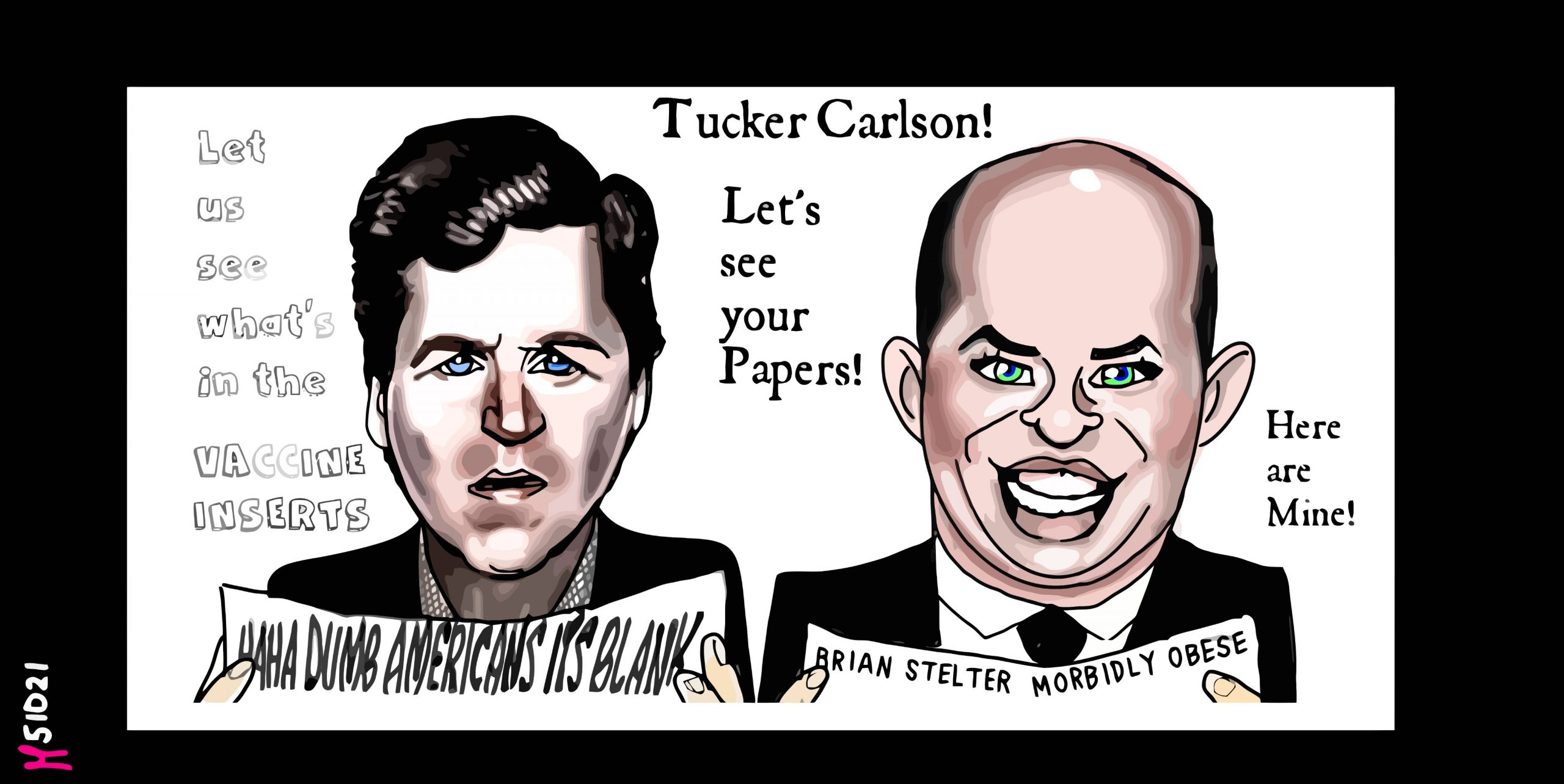 Tucker Carlson Brian Stelter #tuckervaxxed political cartoon 🤣 post thumbnail image