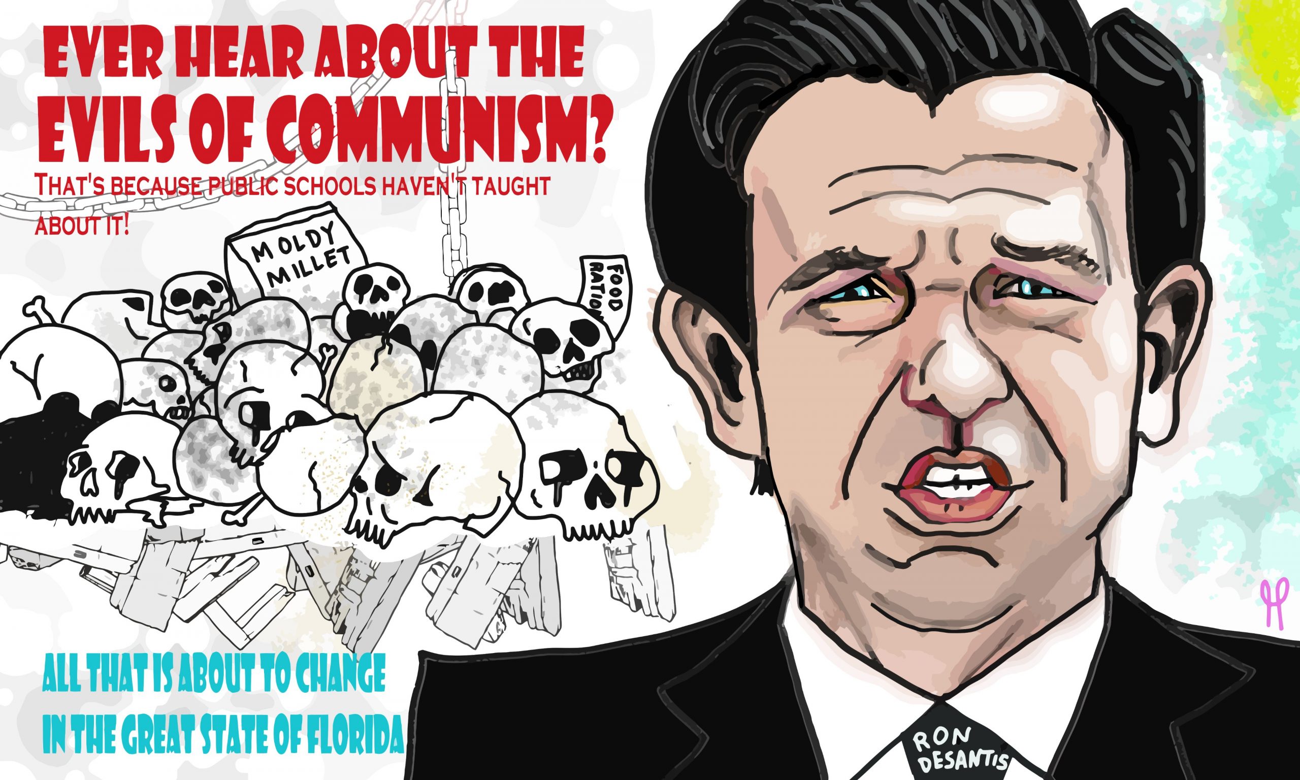 Governor Ron DeSantis evils of communism political editorial cartoon post thumbnail image