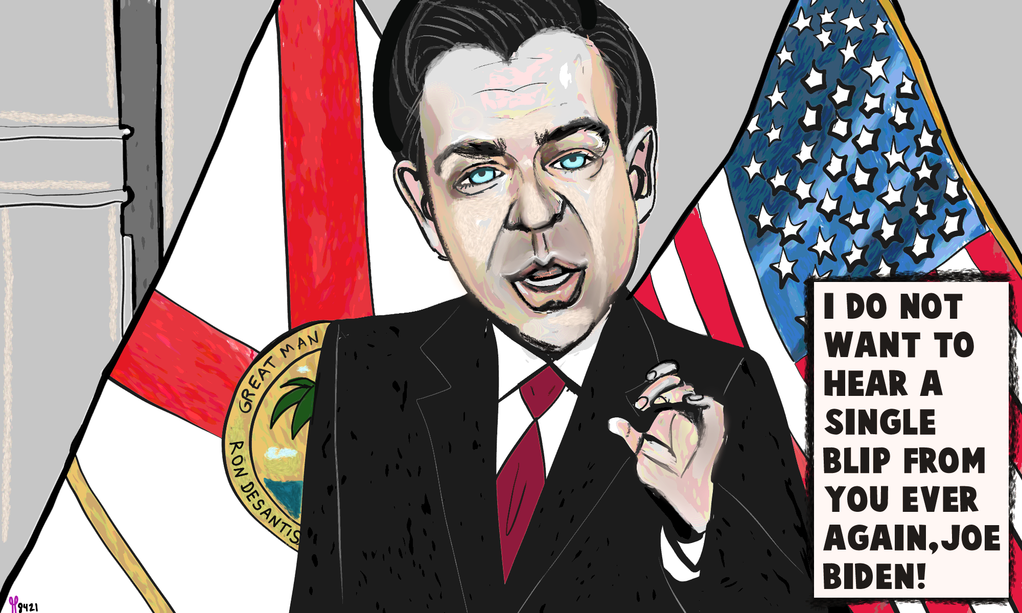 Ron Desantis Doesn’t Want To Hear A Blip About Covid From Joe Biden. Political Cartoon and Article. post thumbnail image