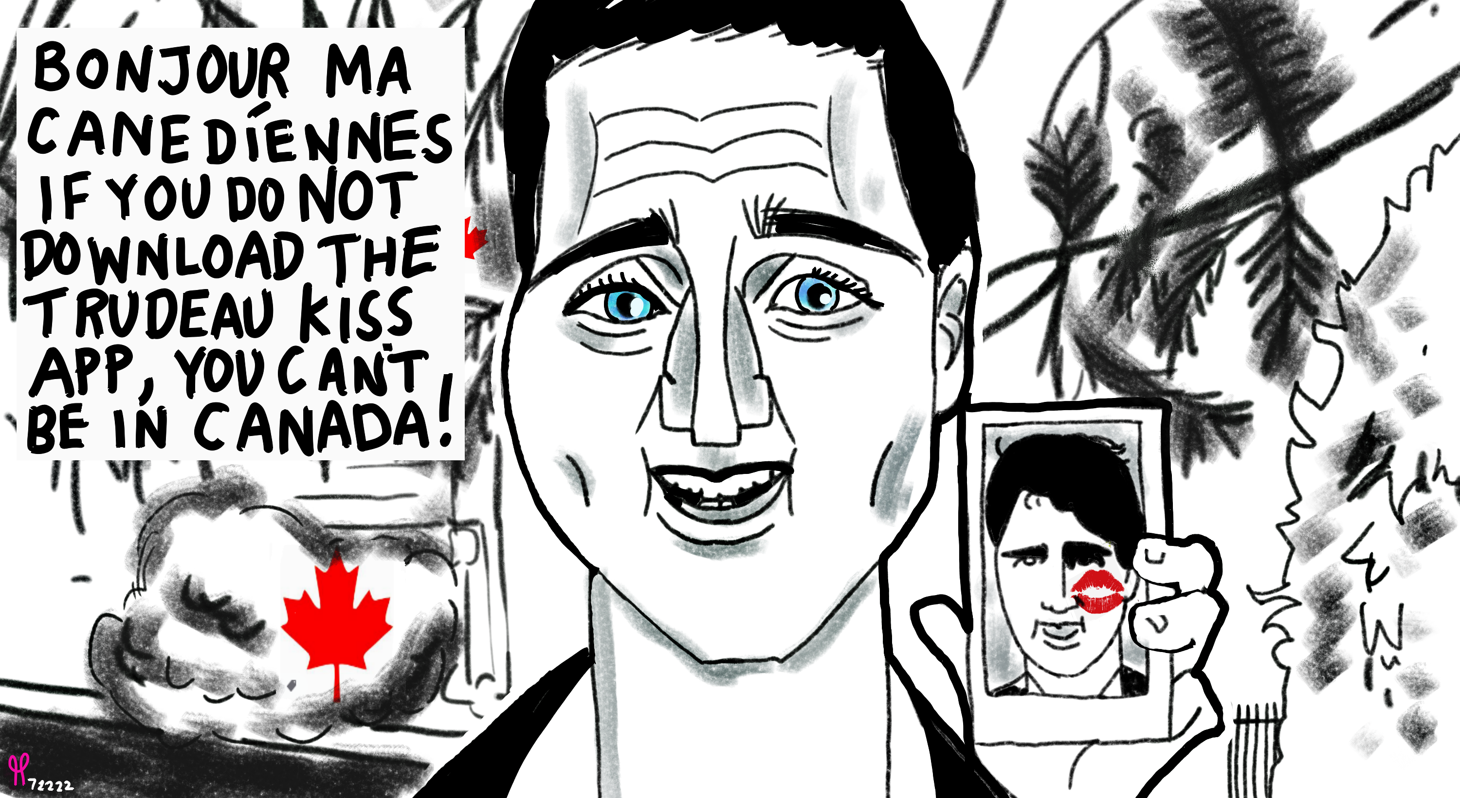 Justin Trudeau arrivecan app Canada immigration political editorial cartoon nft post thumbnail image