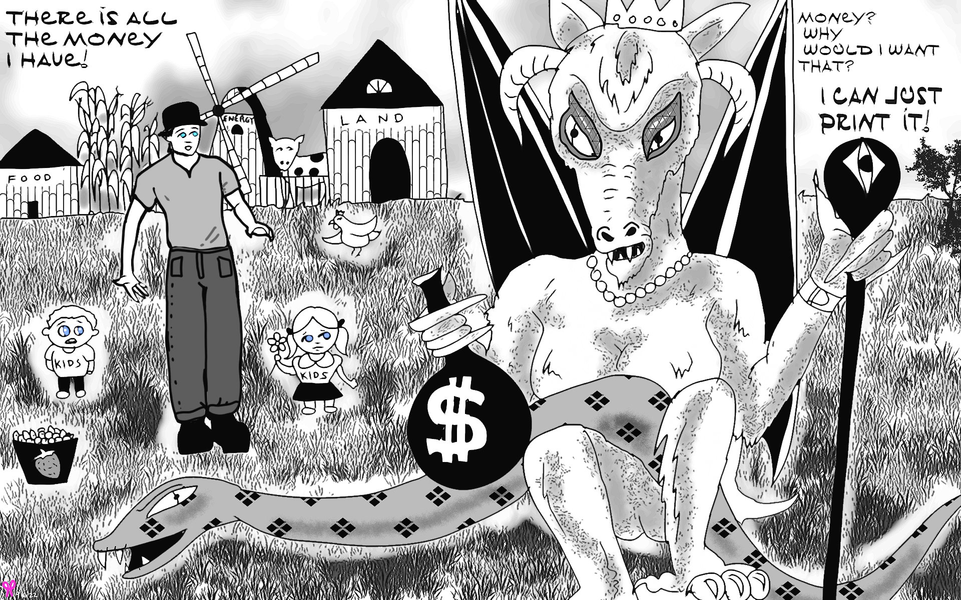 Political cartoon of the American Farmer versus the New World Order Federal Reserve IRS globalists post thumbnail image