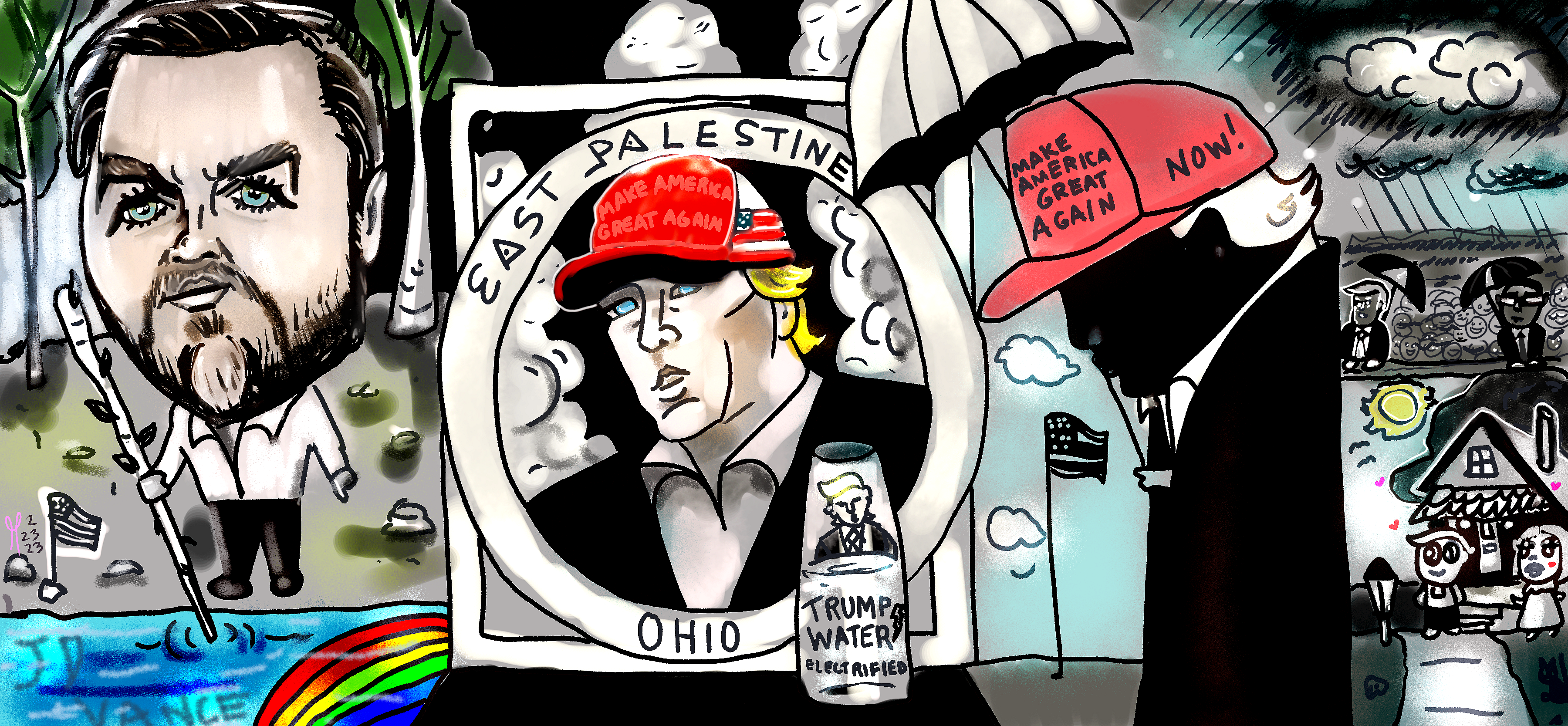 President Donald Trump and JD Vance visit East Palestine Ohio Political cartoon Nft on Opensea post thumbnail image