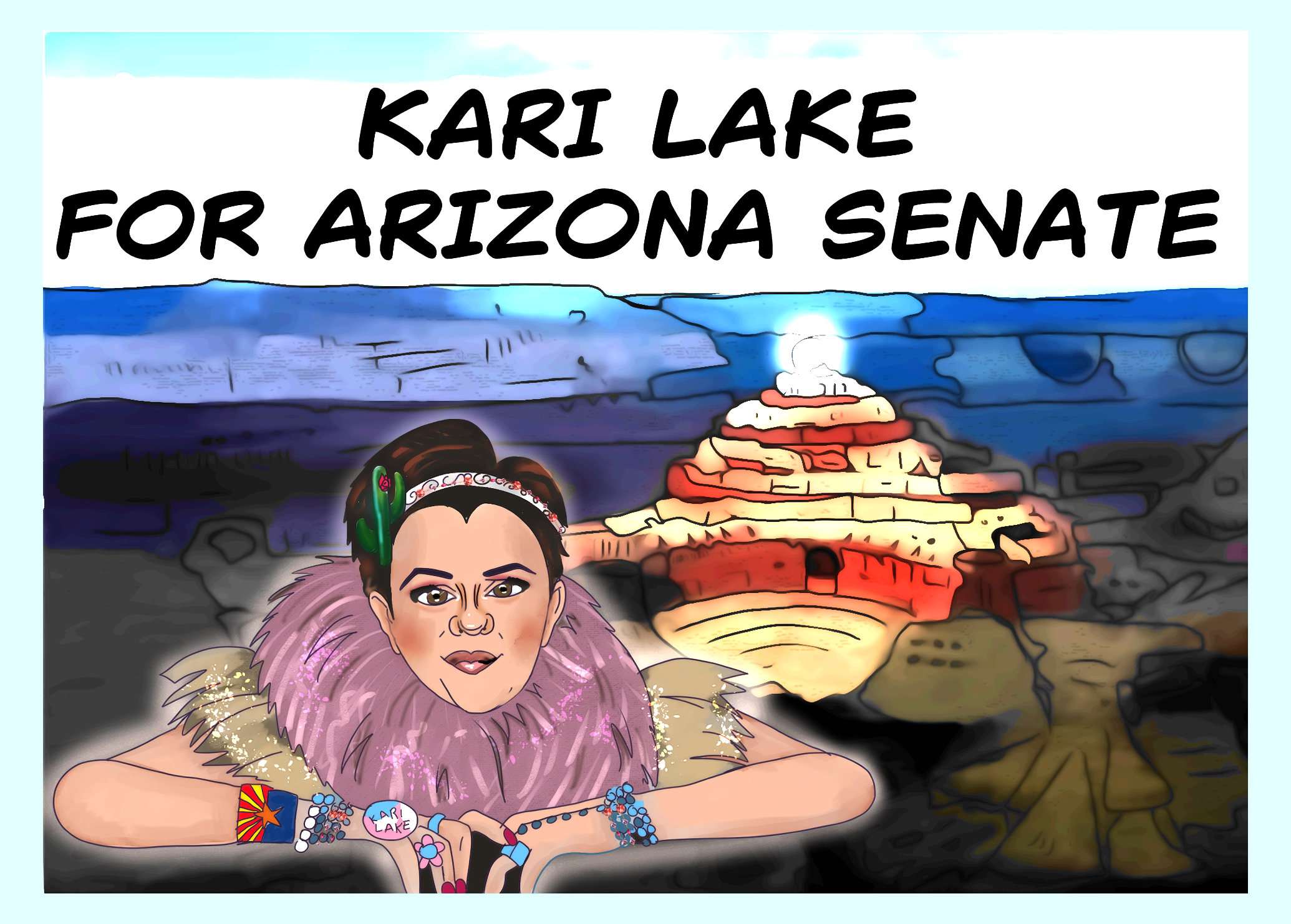 Kari Lake’s Arizona Senate Reception at Mar-A-Lago political cartoon featuring the Temple of Isis in the Grand Canyon, Arizona! 🏛️ @KariLake @AZSenateGOP #VoteKariLake #KariLake #PoliticalCartoon #ArizonaSenate #TempleOfIsis #GrandCanyon #AncientStructures #Tartaria post thumbnail image